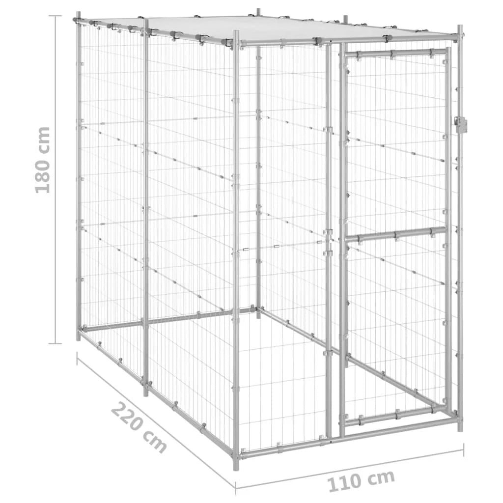 Recinto per animali da esterno per cani in acciaio zincato con tetto 110 x 220 x 180 cm 02_0000431