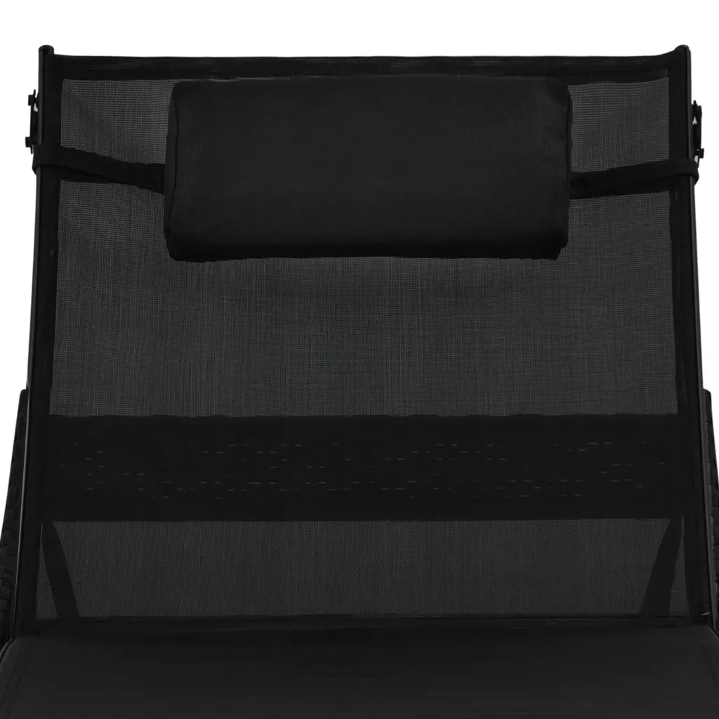 Lettini Prendisole 2 pz | Sdraio da giardino | Lettino da sole e Tavolo in Polyrattan e Textilene Nero