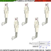 Allarme Contatto Magnetico Cilindro ad Incasso In ABS 5 Pezzi Sensori Reed Rilevano Apertura Cancello in Ferro Campo 20 mm Antifurto Collegamento 4 Fili 3 NC.NA 2 Tamper Max 30 V 10 W Protezione IP67