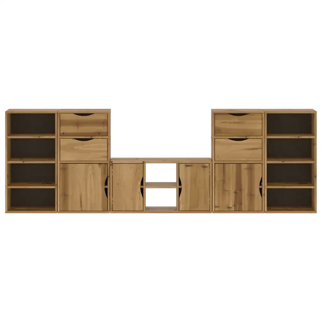Mobile TV 5 pz con Contenitore ODDA in Legno Massello di Pino 3365368