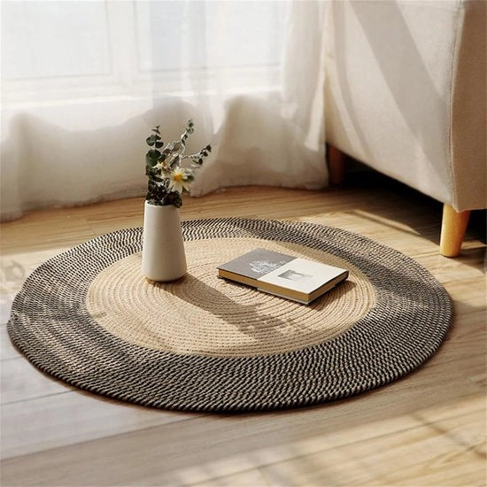 Tessuto in cotone circolare - mat per gatti - tappeto decorativo bohemien con frange per camera da letto, ingresso e soggiorno - piccolo e versatile (diametro 45 cm) - Nero Cenere - 45cm