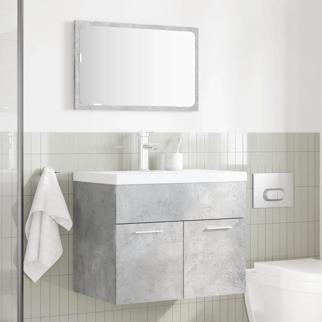 Set Mobili da Bagno | Armadio da bagno 2 pz Grigio Cemento in Legno Multistrato