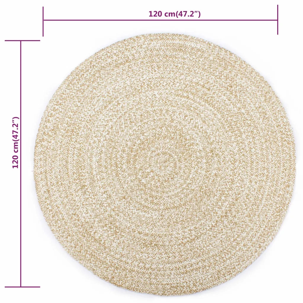 Tappeto Artigianale in Juta Bianco e Naturale 120 cm 133723