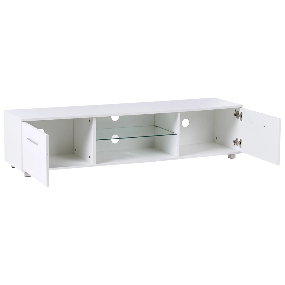 Mobile TV moderno con ante e sistema di gestione dei cavi con LED, gambe in metallo MDF bianco stile moderno