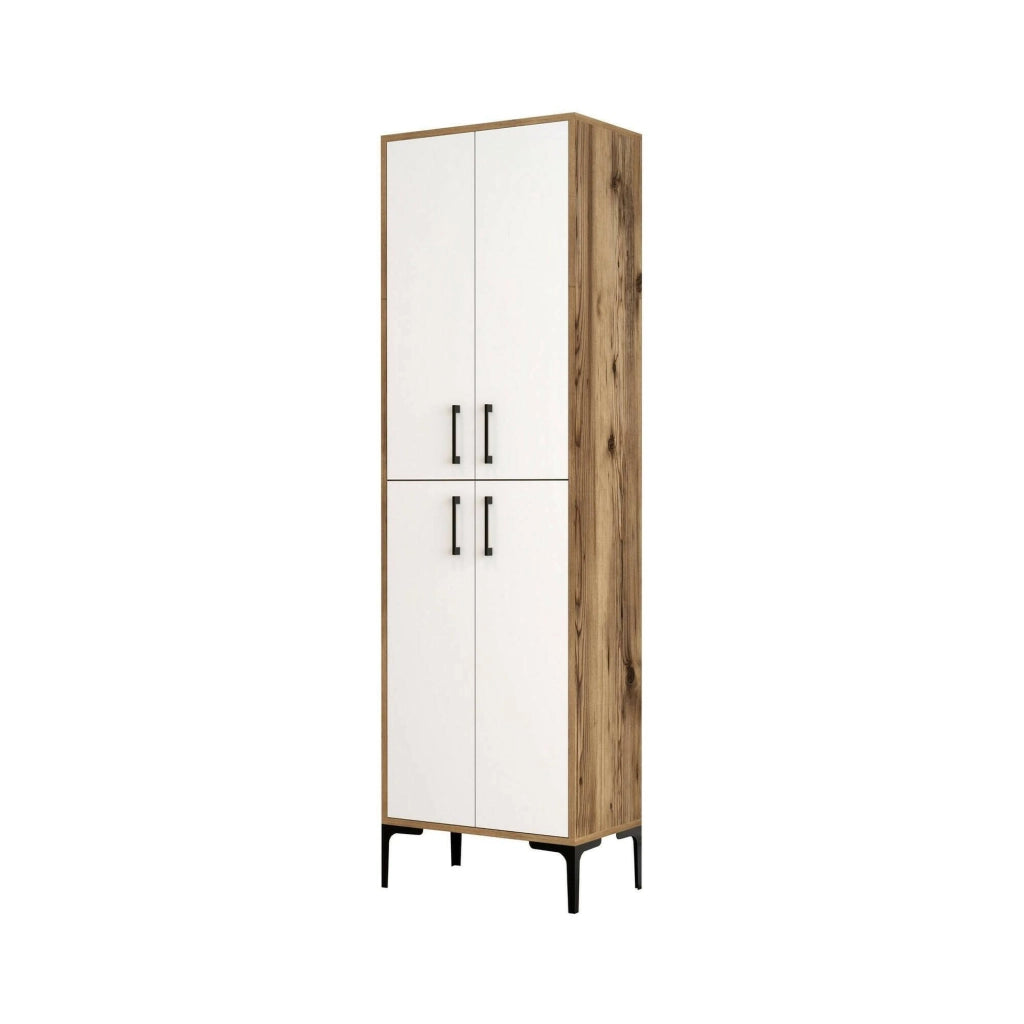 Scarpiera Sebastien, Mobile portascarpe, Armadio da ingresso multiuso, Mobiletto per calzature, 60x35h200 cm, Noce e Bianco