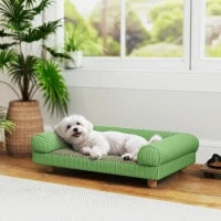 Divano per cane e gatto rialzato, seduta effetto tappeto rinfrescante, con braccioli, in velluto morbido, 63 x 41 x 17 cm, Verde