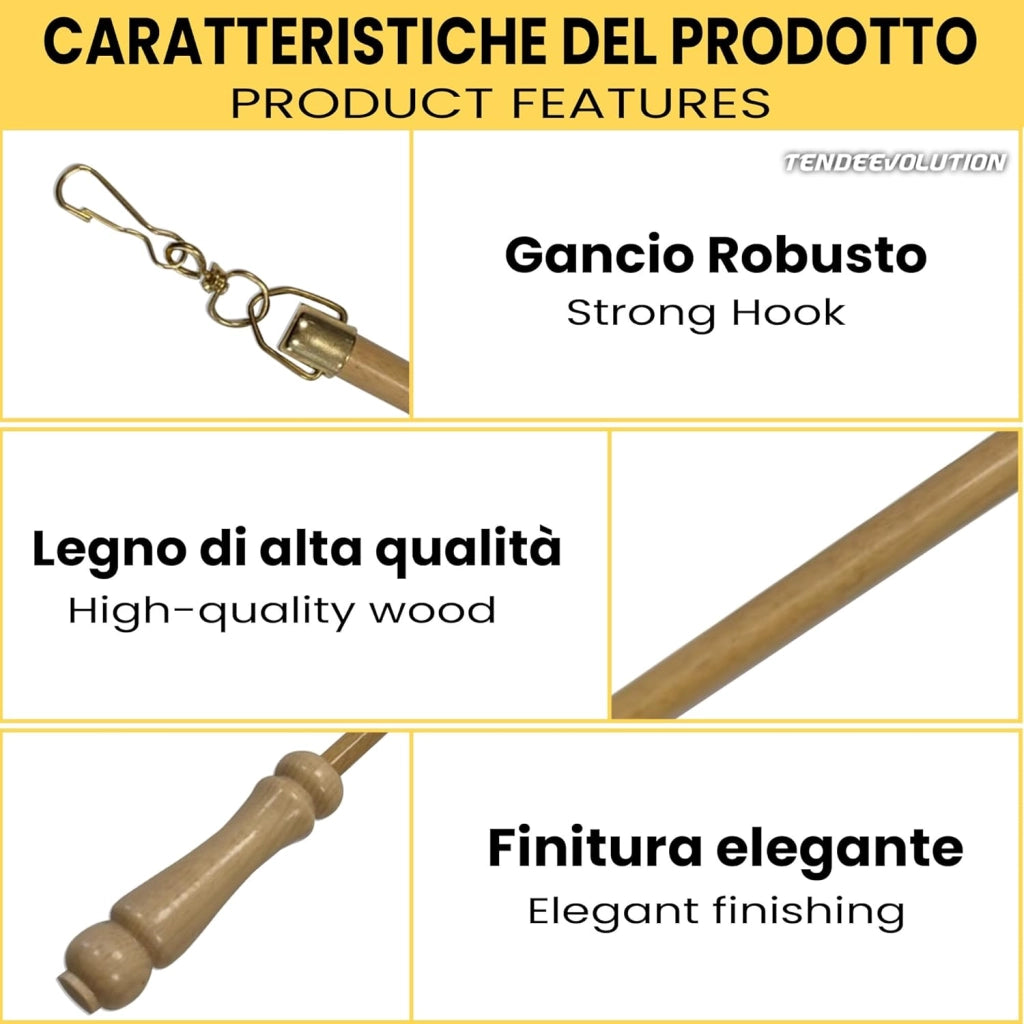 Frusta/Frustino Asta Tiratenda in Legno Noce di 125cm, Diametro 1cm - Ottima per Scorrimento della Tenda - Durevole e Robusto