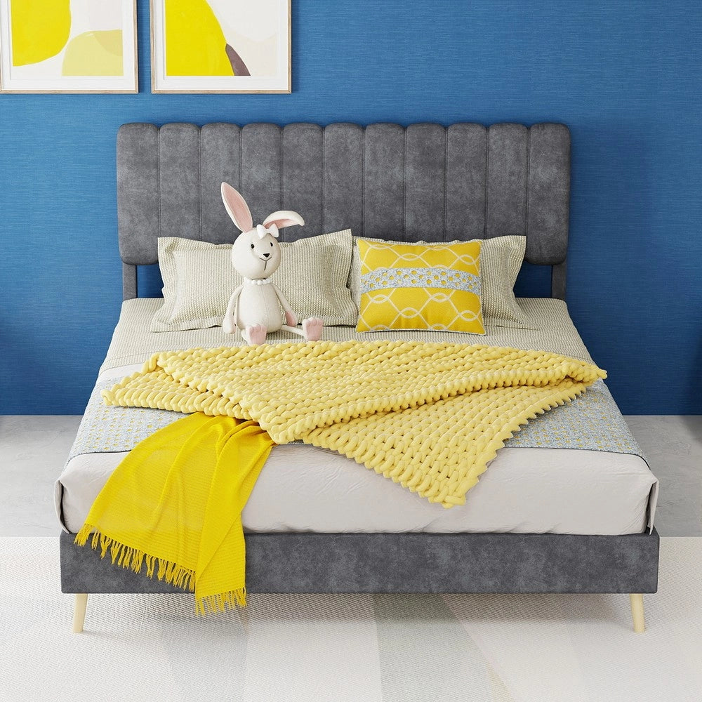 Letto Imbottito con Testiera Morbida ¨C MINIMAL ¨C Grigio 140x200 con Materasso