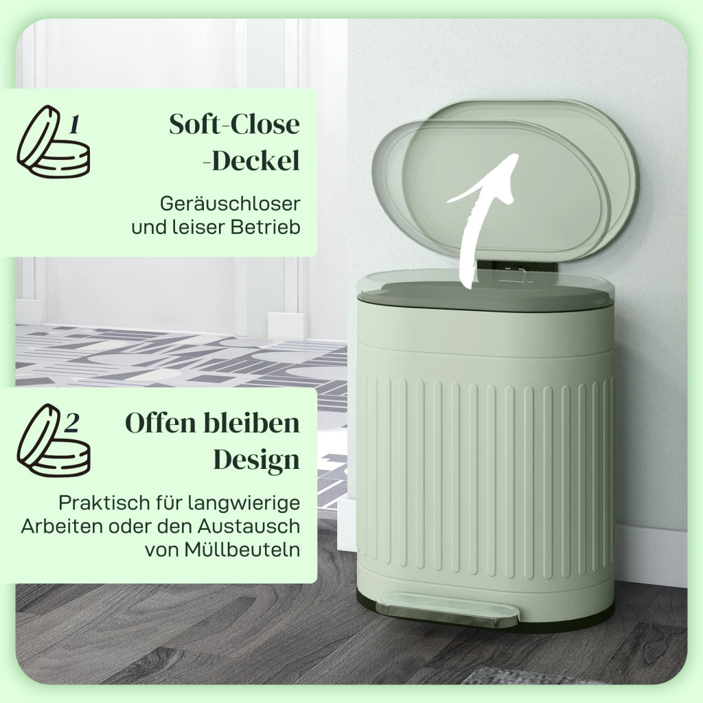 Secchio per rifiuti 20L con coperchio pedale e cestino interno estraibile ¨C zephmum ¨C Verde 36,5x31,2x45 cm
