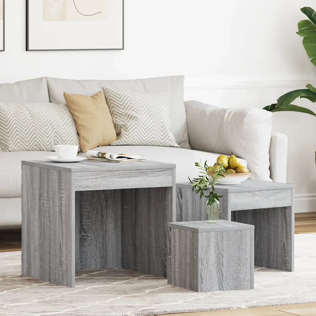 Tavolini Impilabili 3 pz Grigio Sonoma in Legno Multistrato cod mxl 39210