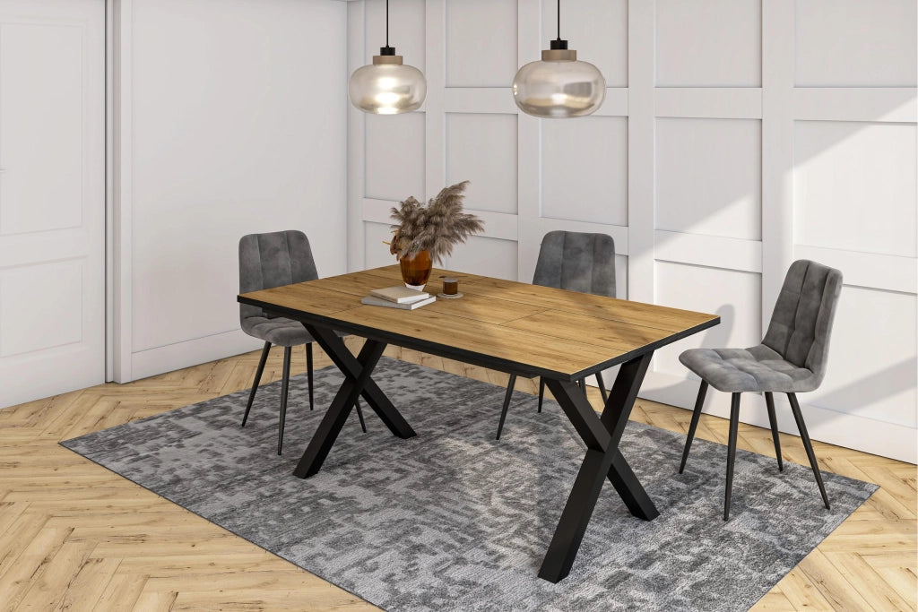 Tavolo da Pranzo, 167x90x74 cm, Per 8 persone, Tavolo Cucina, Rovere e nero