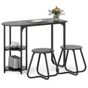 Tavolo e sedie-Set pranzo industriale 3 pz tavolo cucina legno 2 sgabelli ripiani portaoggetti-Set salvaspazio appartamenti cucina soggiorno mobili