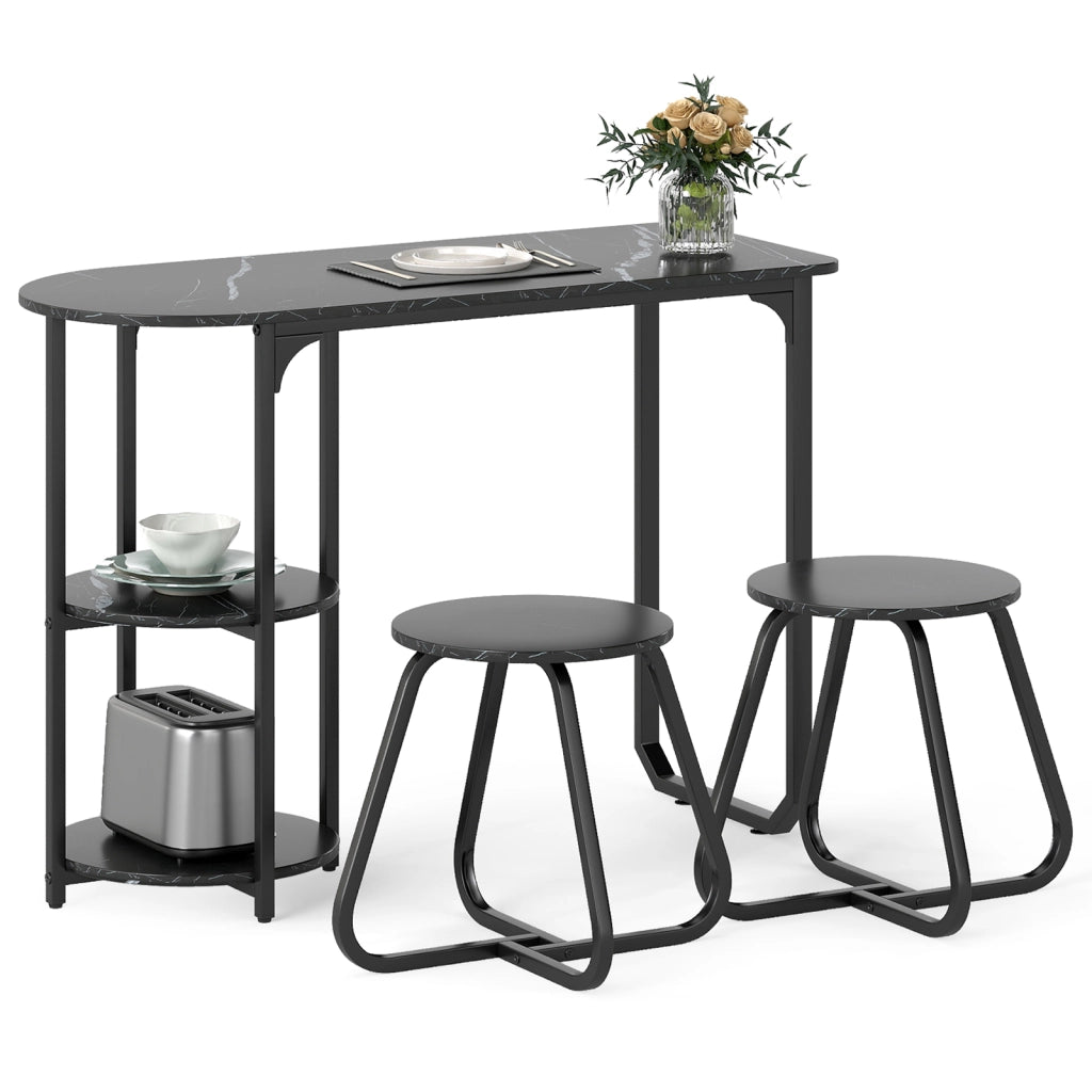 Tavolo e sedie-Set pranzo industriale 3 pz tavolo cucina legno 2 sgabelli ripiani portaoggetti-Set salvaspazio appartamenti cucina soggiorno mobili