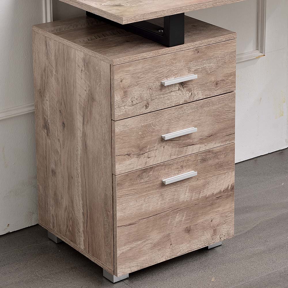 Scrivania con Cassettiera Tavolo Porta Pc Computer Acciaio Legno Ufficio Quercia