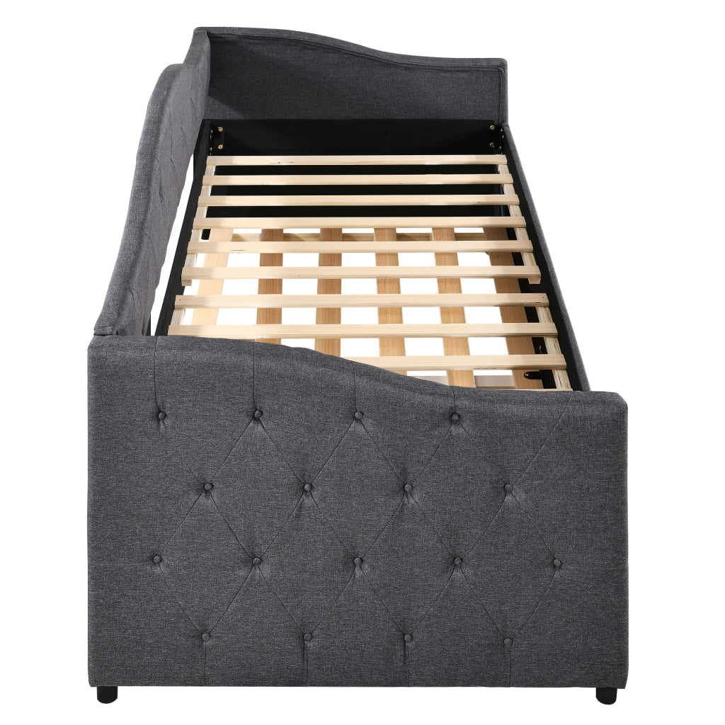 Letto divano 90 × 200 cm con letto estraibile, senza materasso, in lino, grigio, per camera e soggiorno