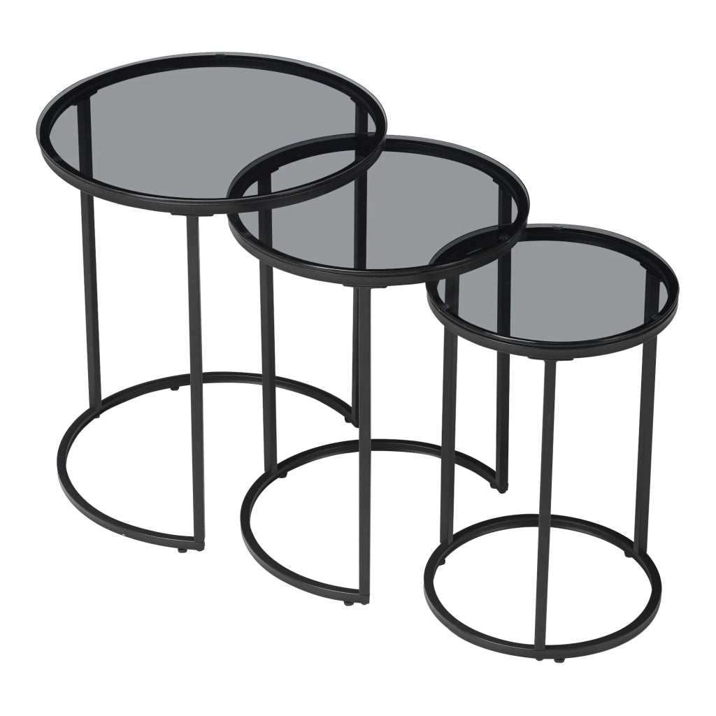 Set di 3 tavolini rotondi impilabili in vetro fumé 03_0010632