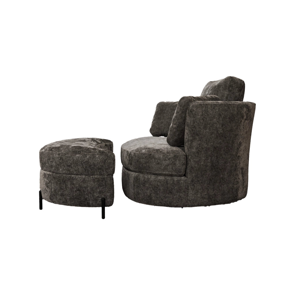 Poltrona XXL con Pouf a Luna ¨C MINIMAL ¨C Grigio, Tessuto Chenille, Cuscini