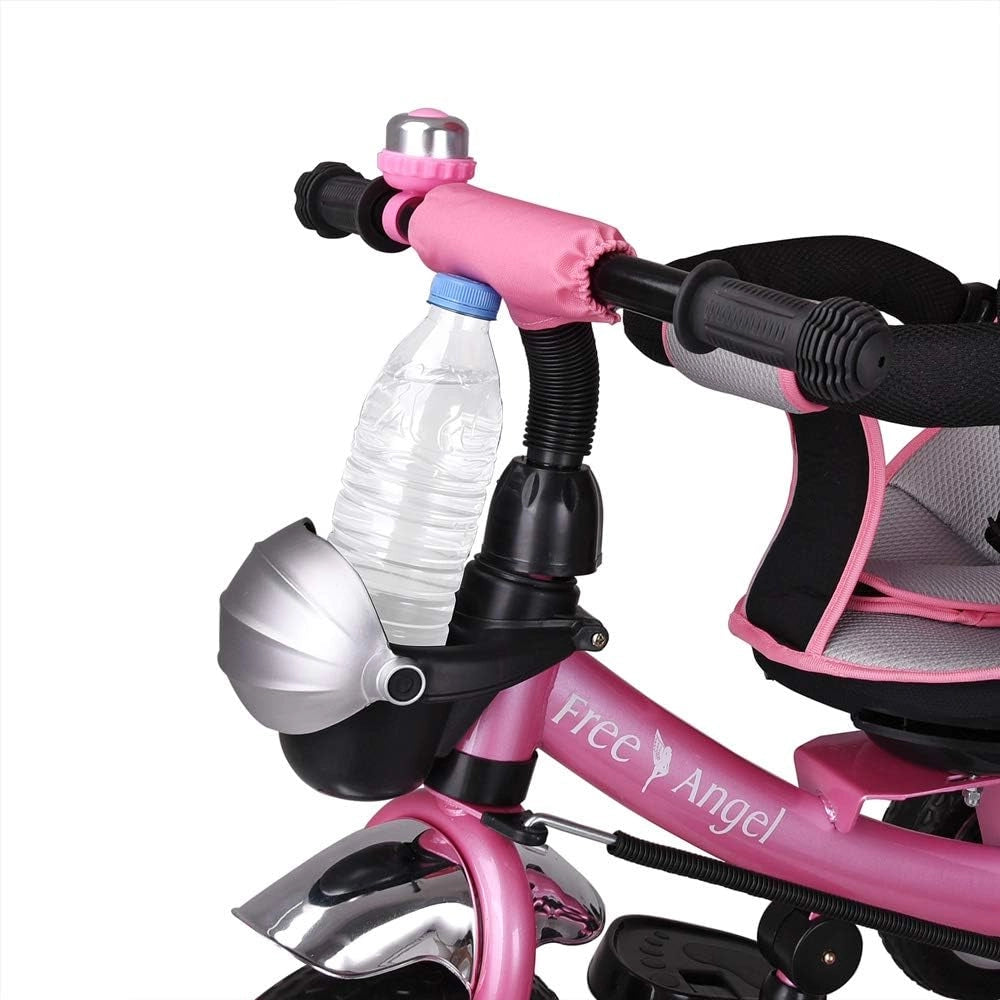 Triciclo 4in1 per Bambini da 1 Anno Passeggino con Maniglione Biciletta Bimbi Neonato Cappottina Cintura Bici a Tre Ruote Copertura Pioggia