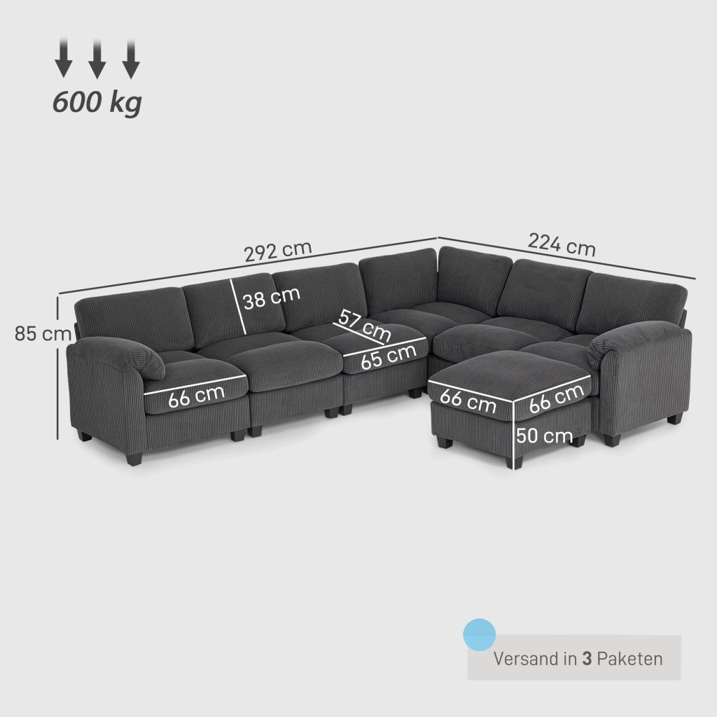 Divano Angolare U-Form ¨C zephmum ¨C Tessuto Grigio Scuro 292x224x85