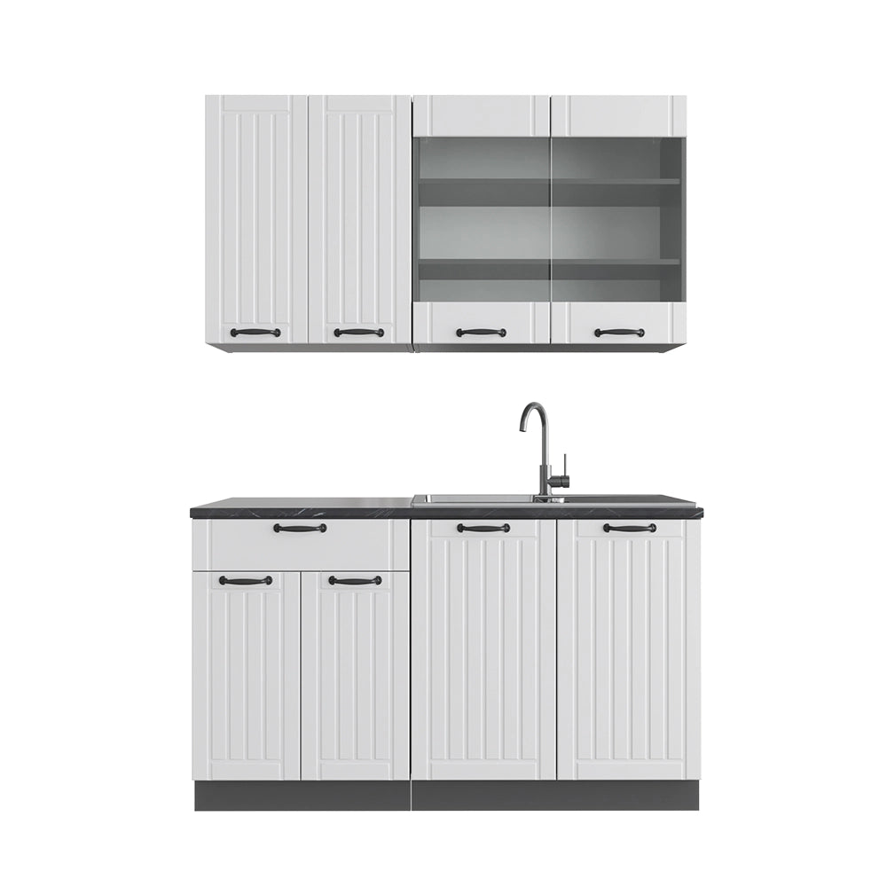 Cucina completa Fame-Line Bianco rustico/Antracite 140 cm, PL Antracite Vicco
