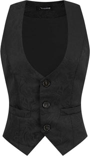 Gilet vintage a trama jacquard senza maniche con chiusura a bottone XXL - Abito da donna con stile da smoking