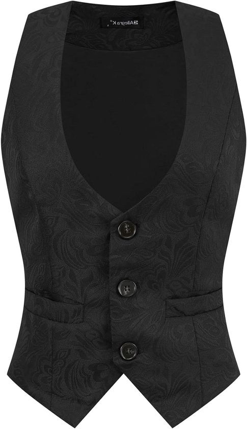 Gilet vintage a trama jacquard senza maniche con chiusura a bottone XXL - Abito da donna con stile da smoking