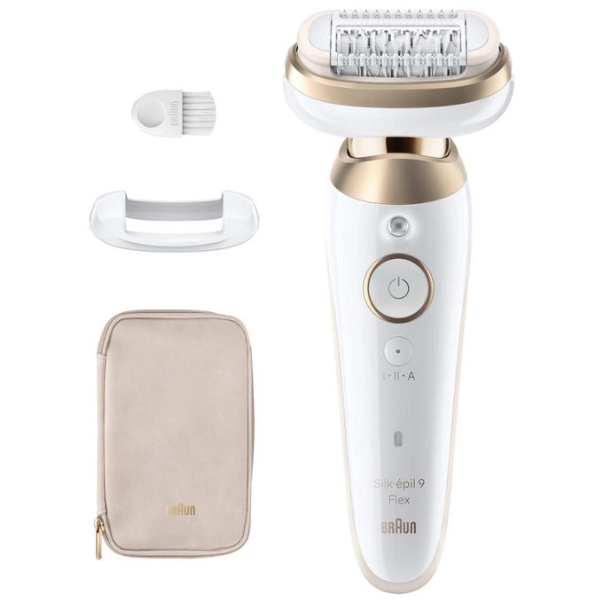 Braun Silk‑épil 9 Flex 3D 9‑011 - Epilatore a pinzette ricaricabile, 2 velocita', testine incluse: epilazione + massaggio + cappuccio per zone sensibili, utilizzo Wet and Dry, autonomia 50 min, colore Bianco-oro