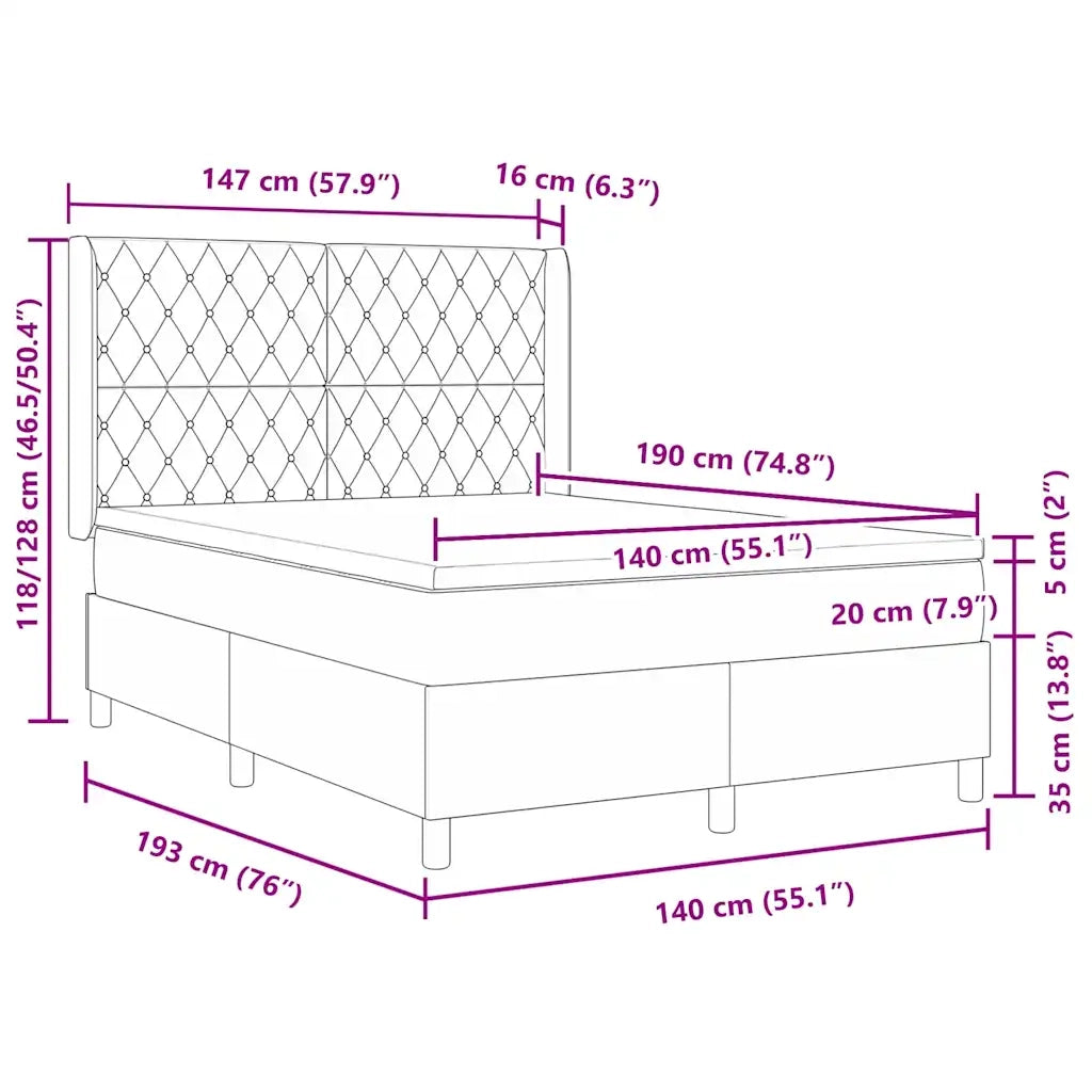Letto a molle con materasso Rosa 140 x 190 cm Velluto 3341953