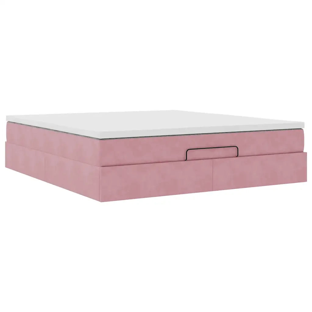 Struttura Letto Pouf con Materasso Rosa 160x200 cm in Velluto 3311200