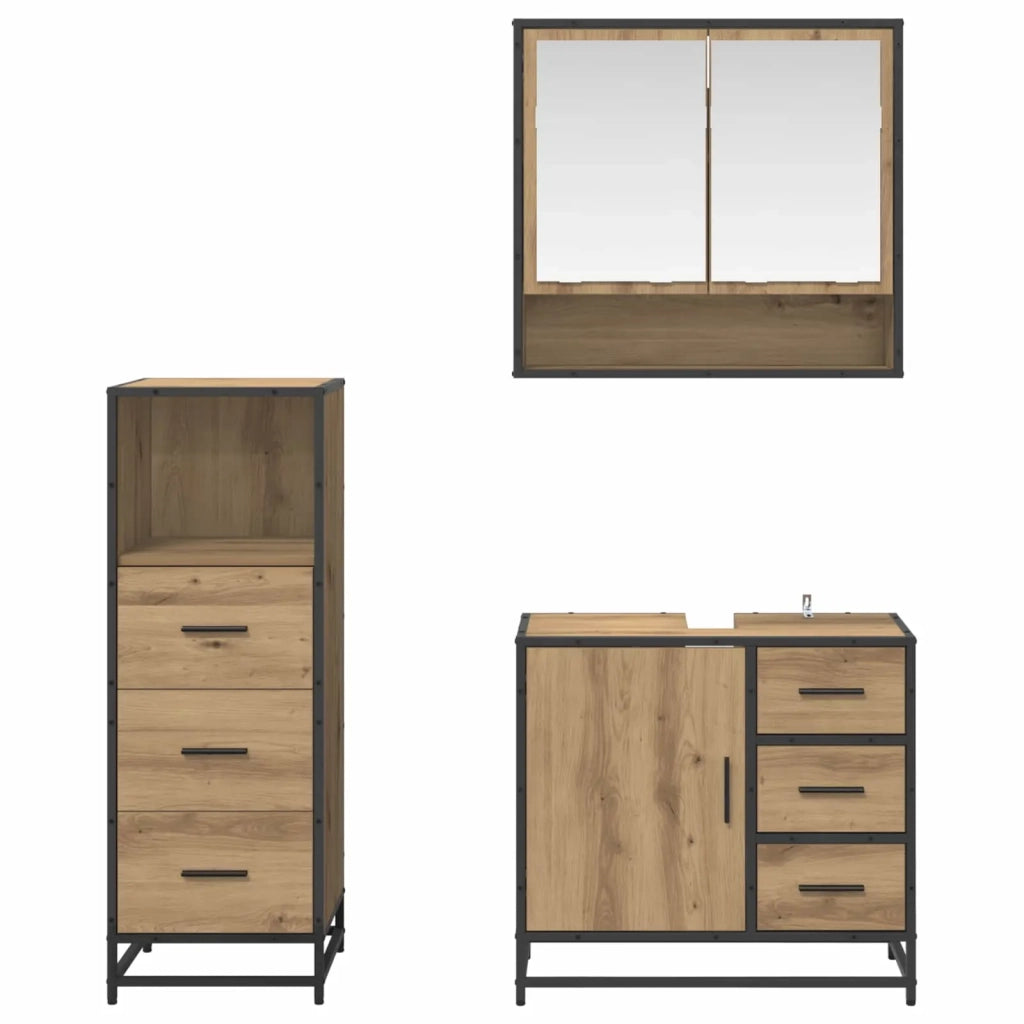 Set di mobili per il bagno con porta 3 pcs Rovere artigianale 3402333