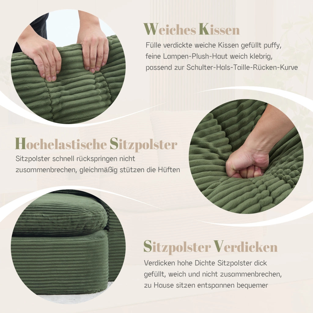 POLTRONA 2 in 1 trasformabile in chaise longue velluto a coste smeraldo con 2 portabicchieri