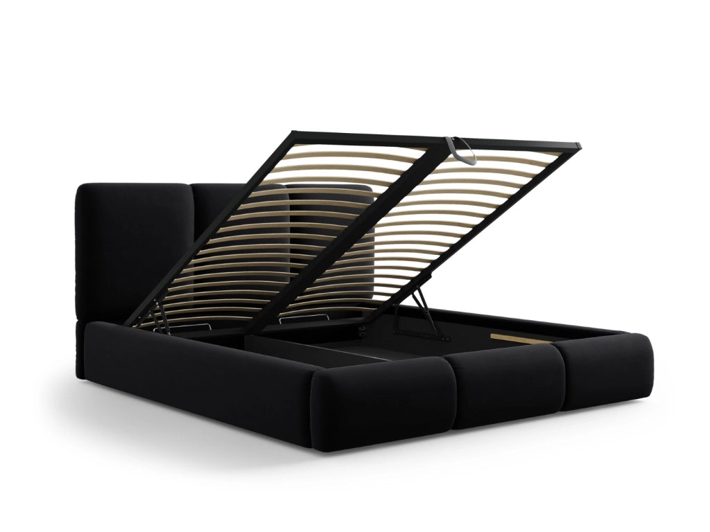 Cosmopolitan Design - Letto a cassettone con testiera "Nicolas" 140x200cm in velluto nero 