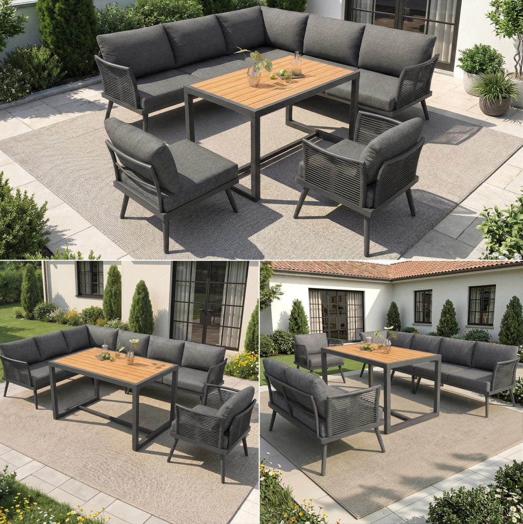 Set lounge da giardino modulare per 7 persone con tavolino; grigio