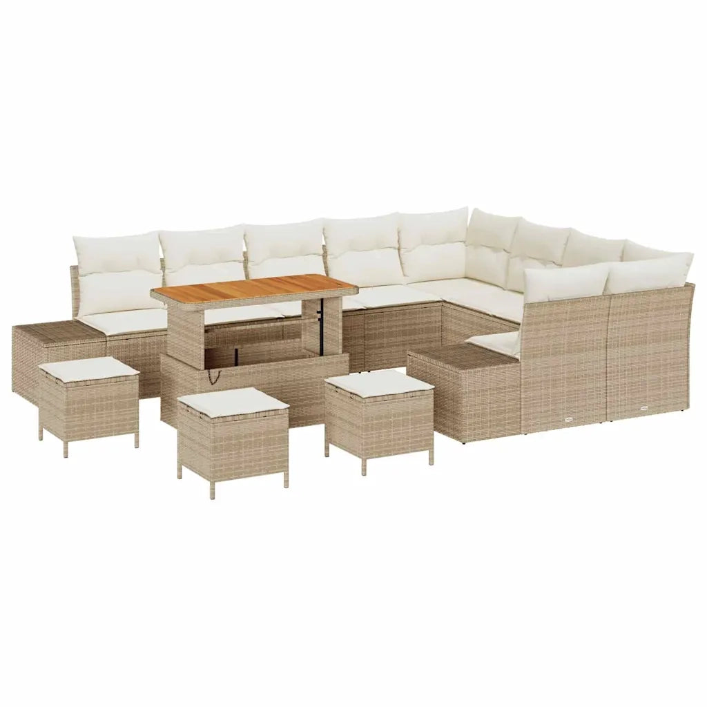 Set Divano da Giardino con cuscino 13 pcs Beige polyrattan