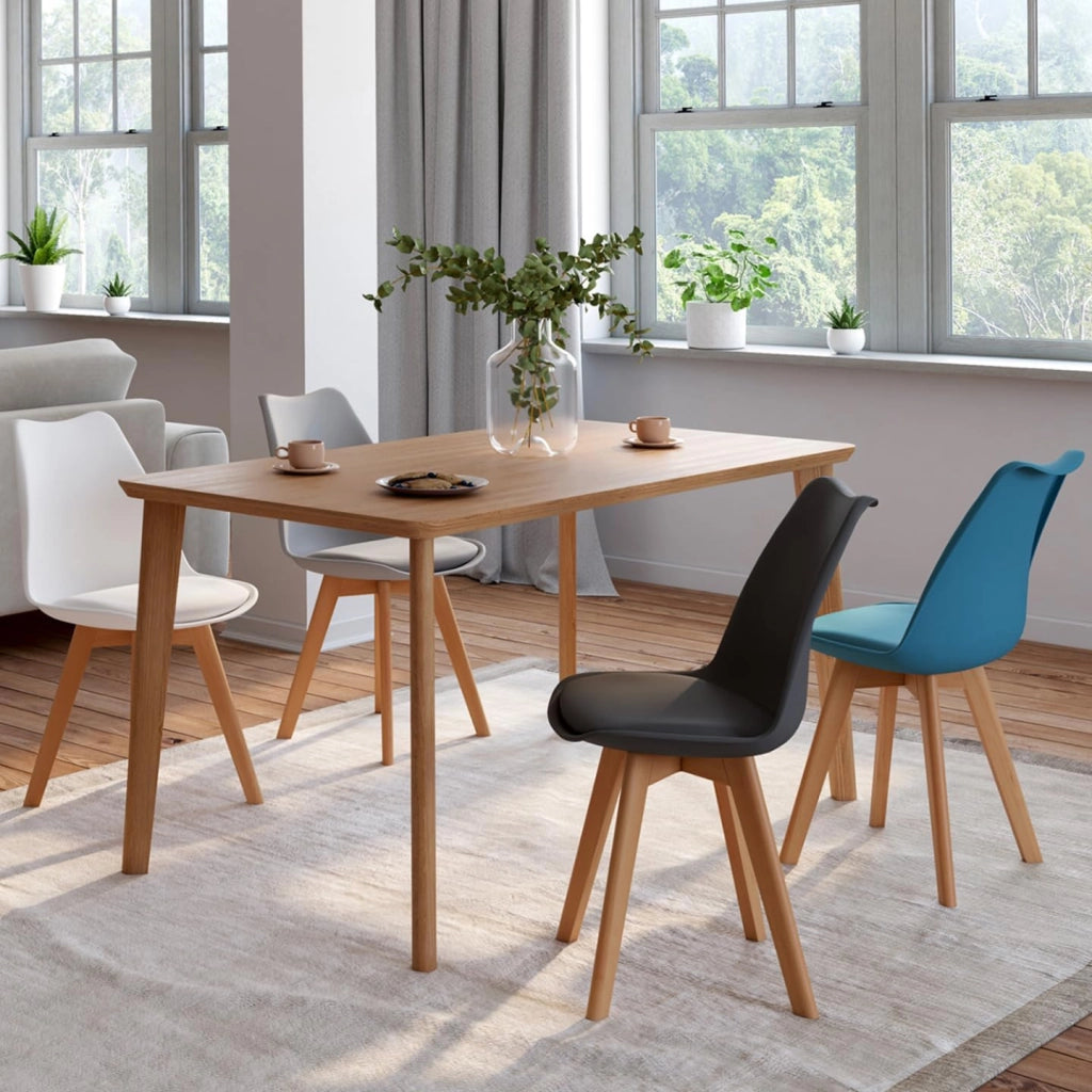 Set di 4 sedie scandinave SARA in grigio scuro, grigio chiaro, bianco e blu