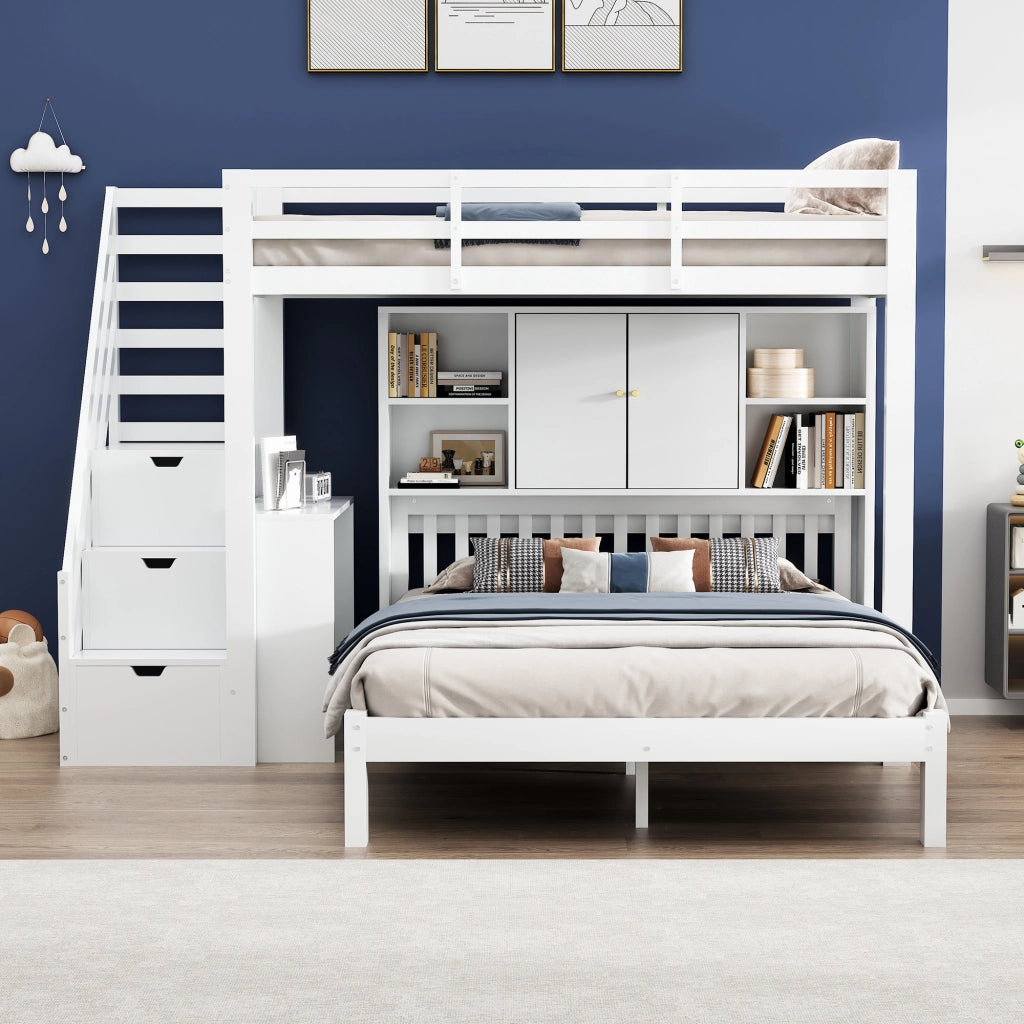 Letto a castello con scaffali 90x200 cm 140x200 cm legno massello MDF