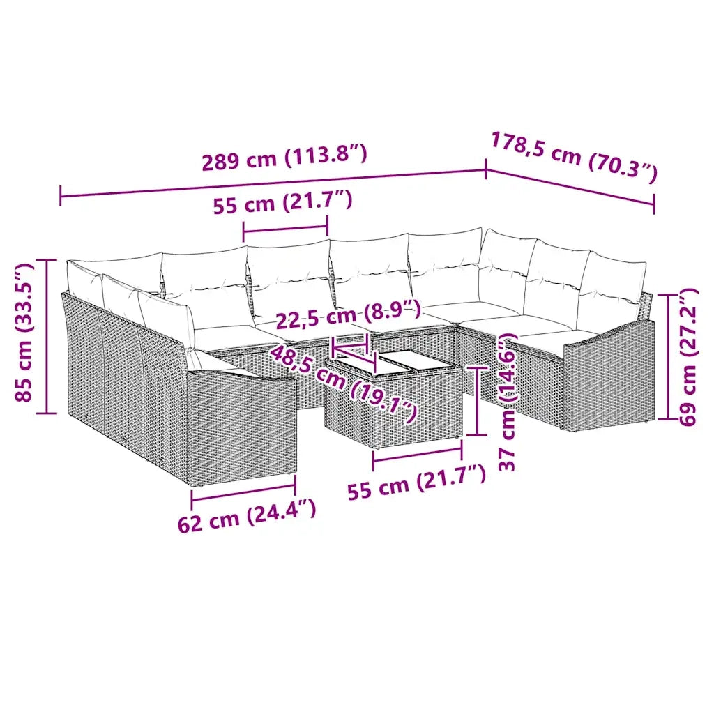 Set di divani con cuscino 10 pcs Nero polyrattan 3346893
