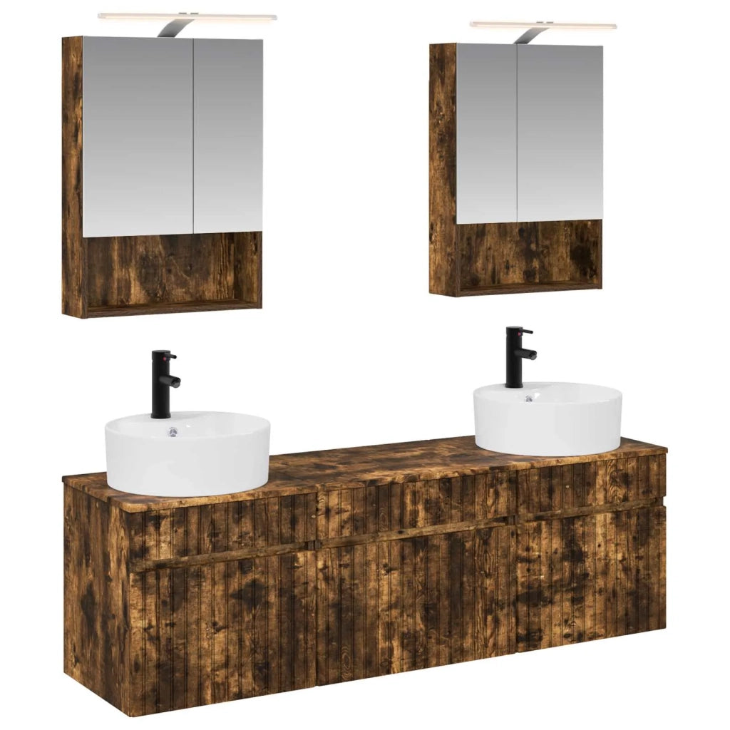 Set di Armadi da Bagno 5 pcs Rovere Fumo 50 x 14,5 x 70 cm 3406603
