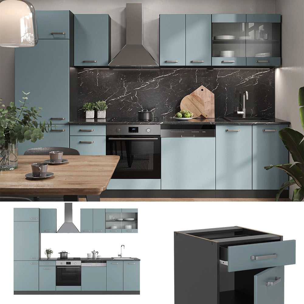 Vicco Cucina componibile Blu-grigio/antracite 300 cm senza piano di lavoro