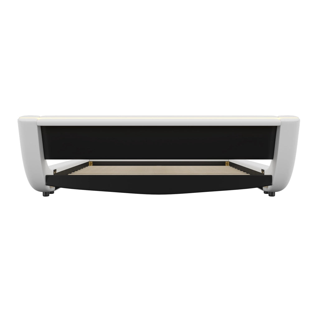 DESMIU Letto basso 160 × 200 cm 2 posti con LED regolabile, senza materasso, in PU, bianco
