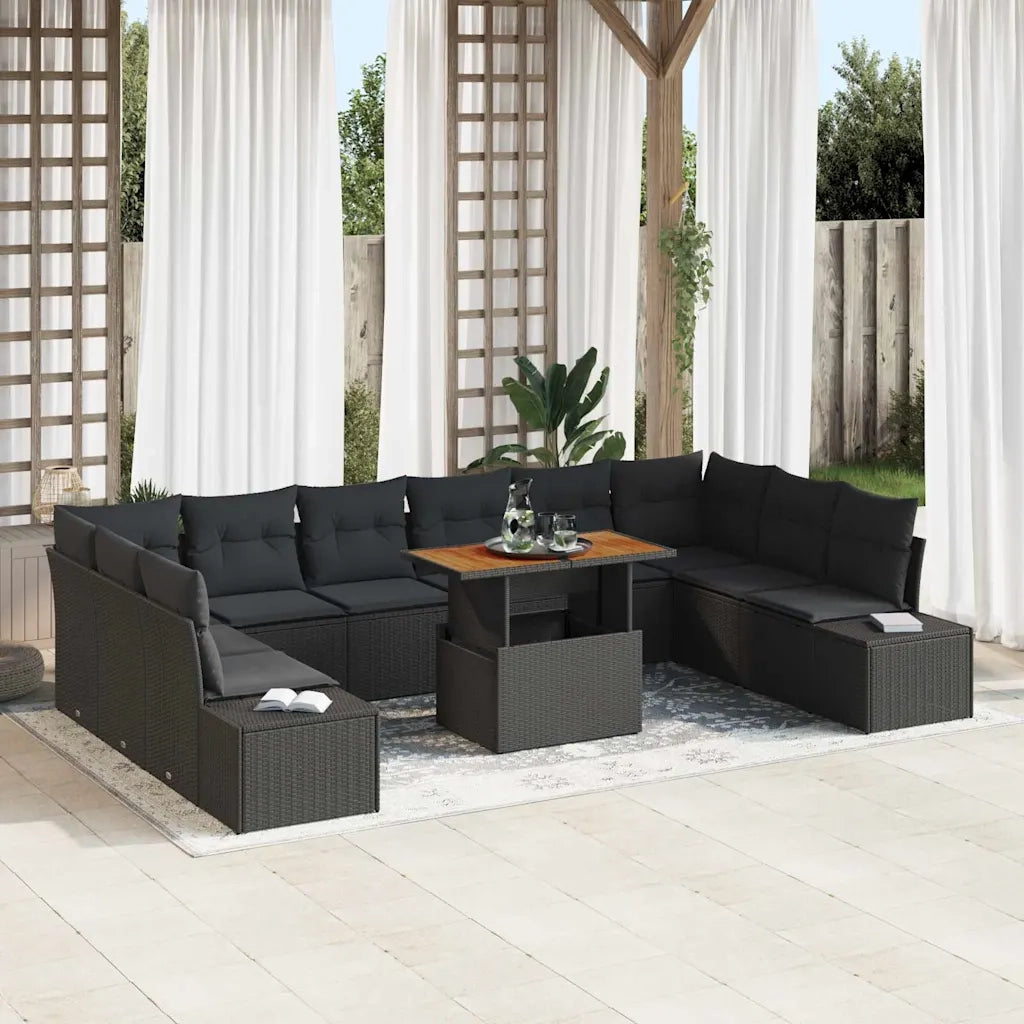 Set Divano da Giardino 11 pcs Nero Poly Rattan 3358753
