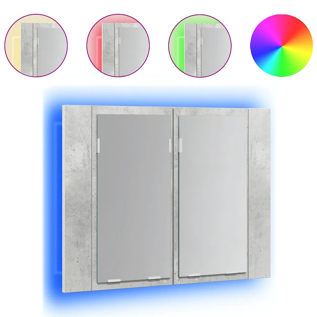 Armadietto a Specchio con Luci LED-Mobiletto a specchio Grigio Cemento in Acrilico 786044