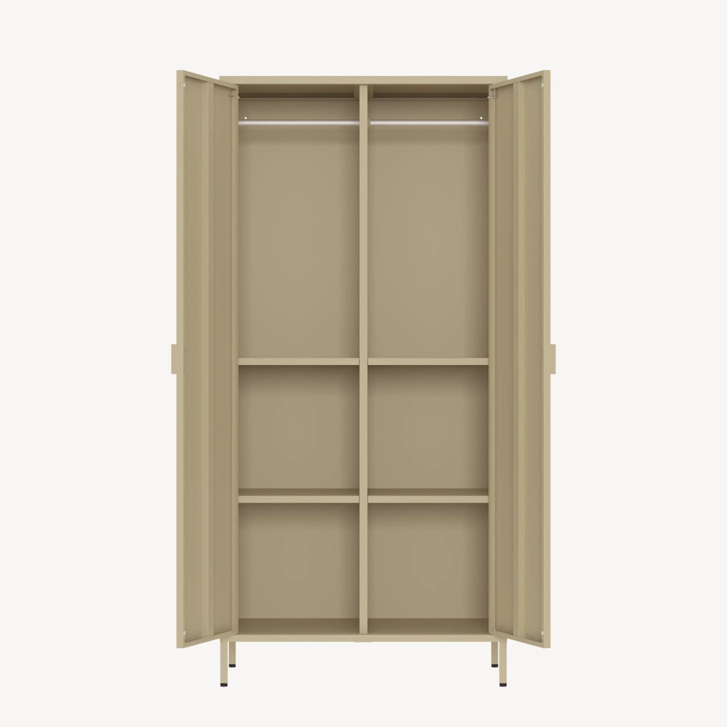 Armadio Guradaroba Esteli in Acciaio a 2 Ante con 2 Barre Appendiabiti e 4 Ripiani 170 x 80 x 45 cm - Color Cammello [en.casa]