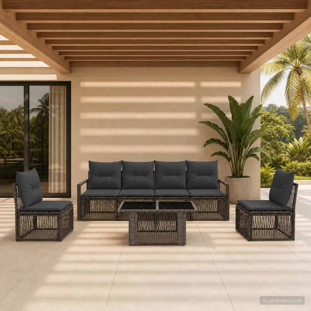 Set Divano da Giardino 7 pz Grigio e Grigio Scuro polyrattan 3437078