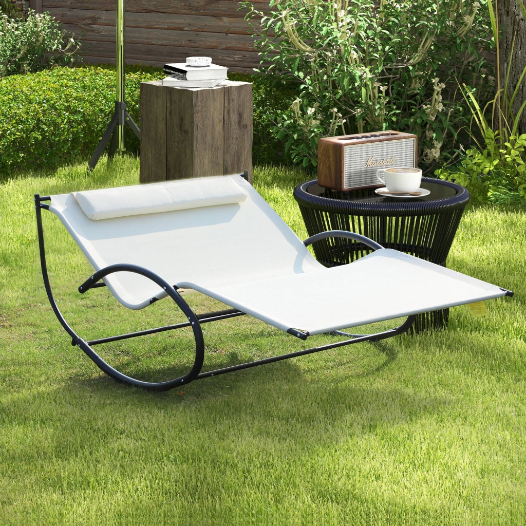 Sdraio da Giardino 2 Posti a Dondolo ¨C zephmum ¨C Metallo e Texteline Bianco Crema 140x200x36-88cm
