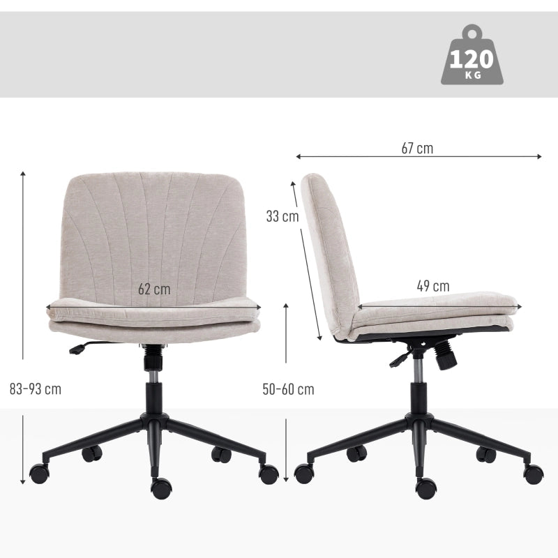 Sedia da ufficio girevole con altezza regolabile e funzione dondolo seduta in ciniglia beige 62 × 67 × 83-93 cm