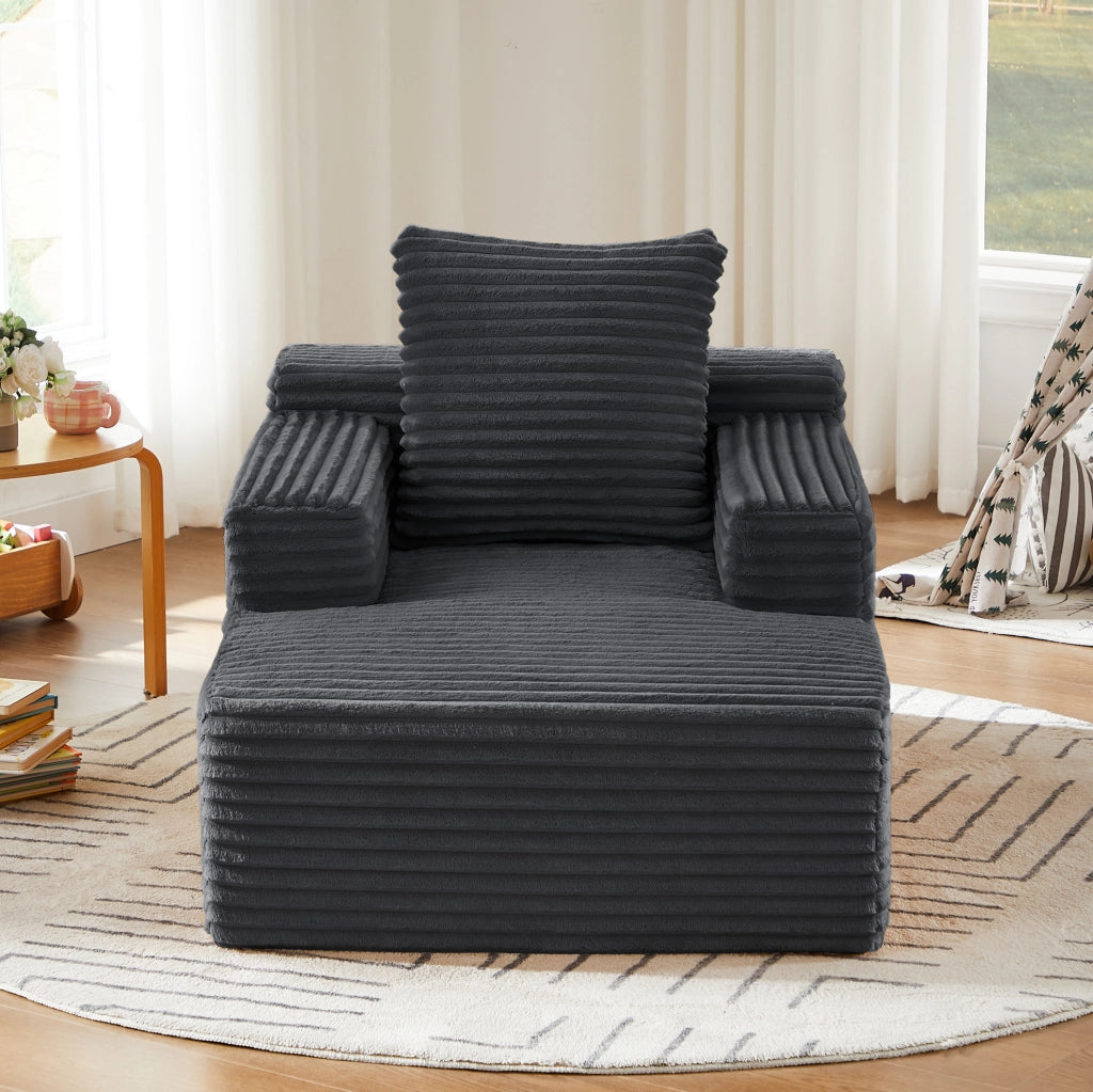 Divano chaise longue in velluto a coste grigio scuro