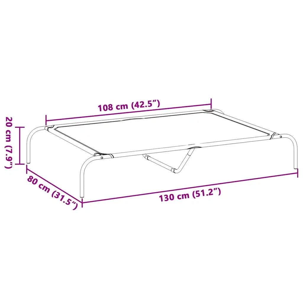 Cuccia per Cani Rialzata Nera 130x80x20 cm Textilene e Acciaio CFW3116945