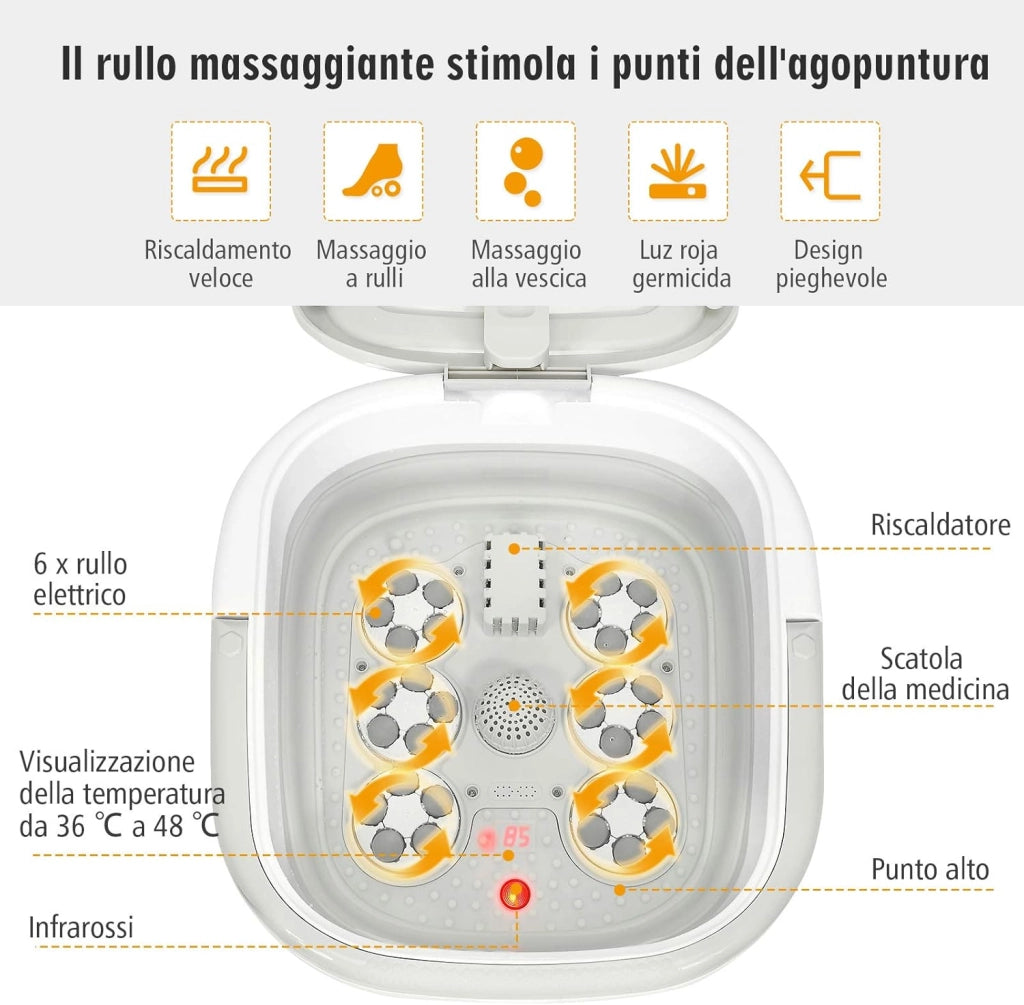 Massaggiatore Plantare Massaggiatore Piedi Elettrico, Massaggia Piedi Portatile, con Funzione Calore Bolle e Rulli Elettronici, Pieghevole Salvaspazio (Grigio)