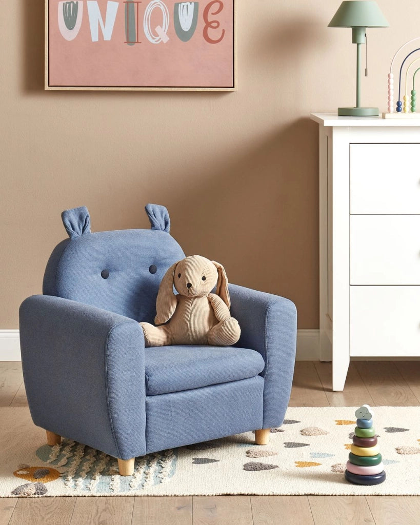 Sedia blu rivestita in lino con braccioli per bambini Design moderno